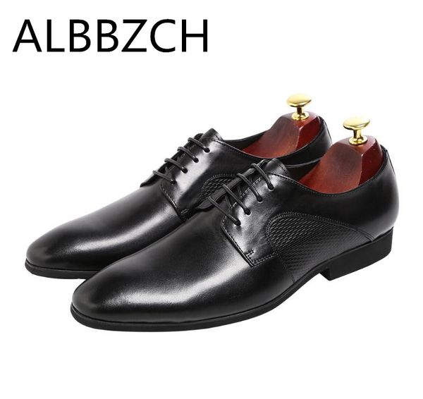 

new men's derby shoes pointed toe lace-up formal wedding dress shoes men quality cow leather business leisure daily work, Black