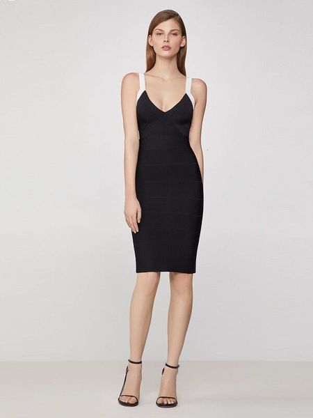 

2019 new women elegant black dress v-neck sleeveless vestido celebrity evening party bodycon bandage dress wholesale, Black;gray