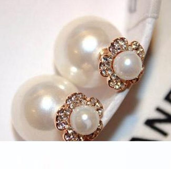 

супер сверкающий ины модельером двухсторонняя прекрасные милые цветочные кристаллы алмазов жемчужина серьги стержня для женщины девочек, Golden;silver