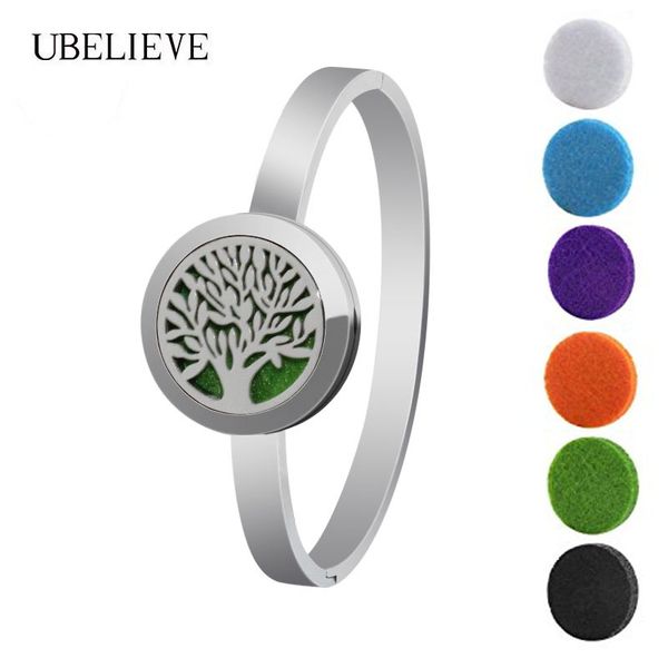 

tree of life 25mm magnet essential oil diffuser bangle bracelet stainless steel round aroma perfume locket bangle, Black