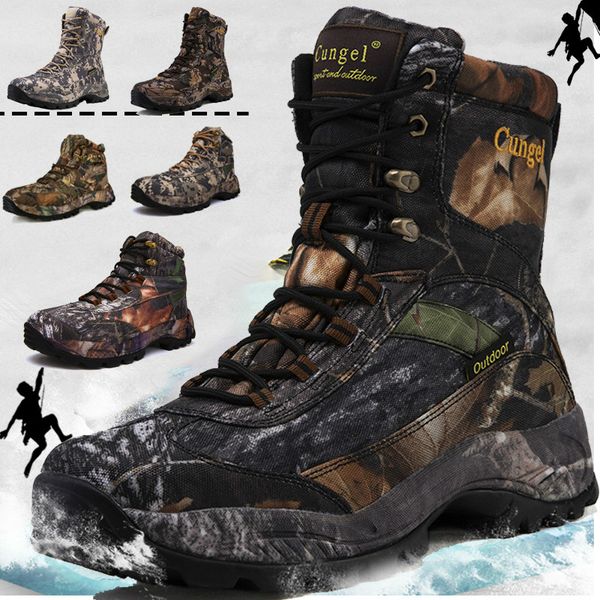 

cungel 2020 winter camouflage snow men boots rain shoes waterproof with fur plush warm male casual mid-calf work fishing boot, Black