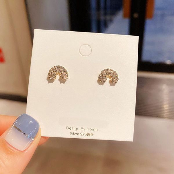 

delicate micro paved cubic zirconia earrings gold color rainbow stud earrings fashion women jewelry, Golden;silver