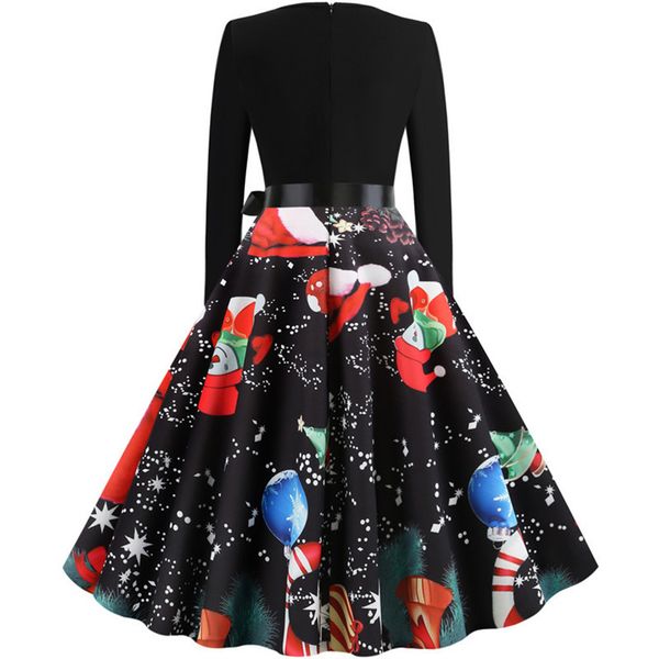 

winter christmas dresses women long sleeve bow vintage robe swing elegant party dress long sleeve casual plus size print black, Black;gray