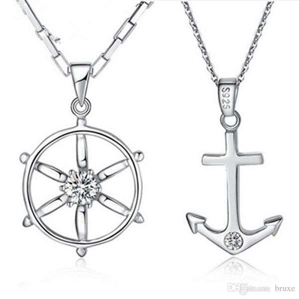 

europe and south korea 925 sterling silver couple necklace anchor rudder love fashion pendant jewelry wholesale chain short clavicle, Bronze;silver
