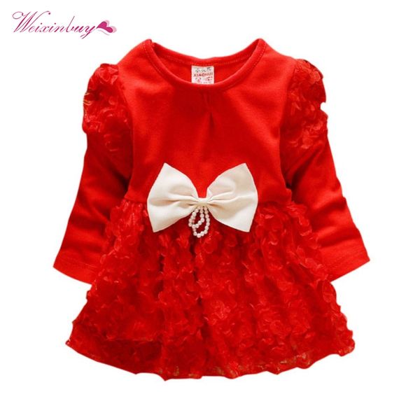 

newborn baby girls princess dress fashion lnfant clothes big bowknot lace rose flowers dresses cute girl toddlers clothing, Red;yellow