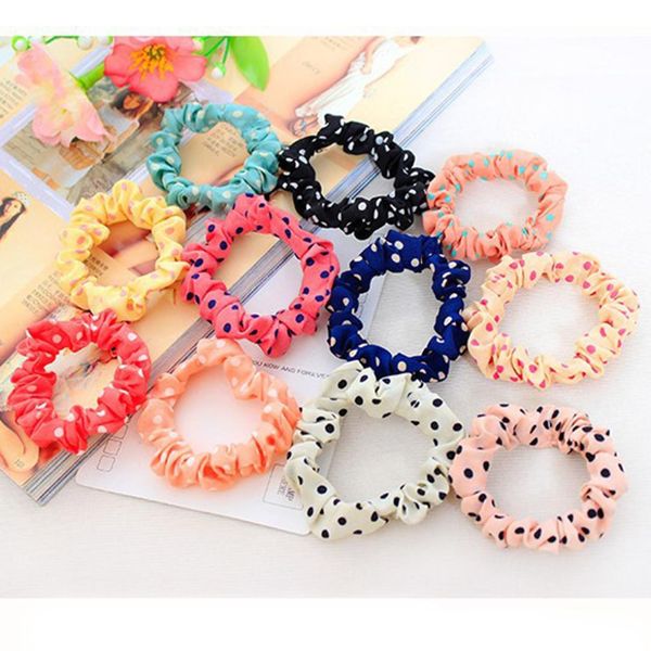 

10pc wave point elasticity scrunchies new ponytail holder hairband hair rope tie fashion floral hair rings for children, Slivery;white