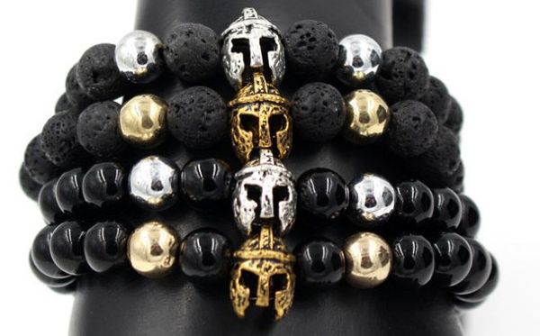 

8mm tyh24 gold silver copper cz zircon cubic zirconia elastic adjusted charm nature stone helmet agate onyx bracelet, Black