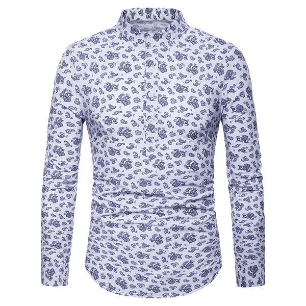 

vogue men's autumn winter luxury casual paisley print long sleeve shirt blouse, White;black