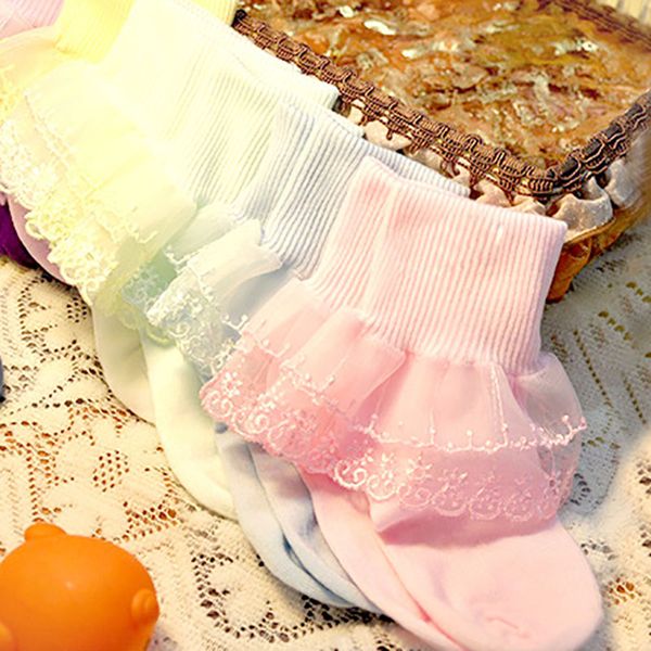 

cute baby lace flower socks soft cotton breathable girls socks princess solid color newborn infant floor sokken, Pink;yellow