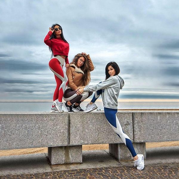 

women designer sport pant casual contrast color striped leggings skiny active leggings female clothing, Black;white