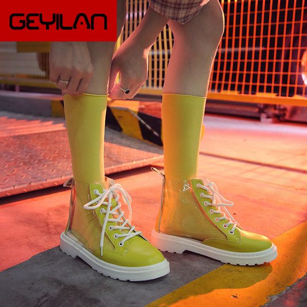 

new arrival 3 colors transparent rain boots women waterproof boots water jelly shoes lace up ankle drop shipping, Black