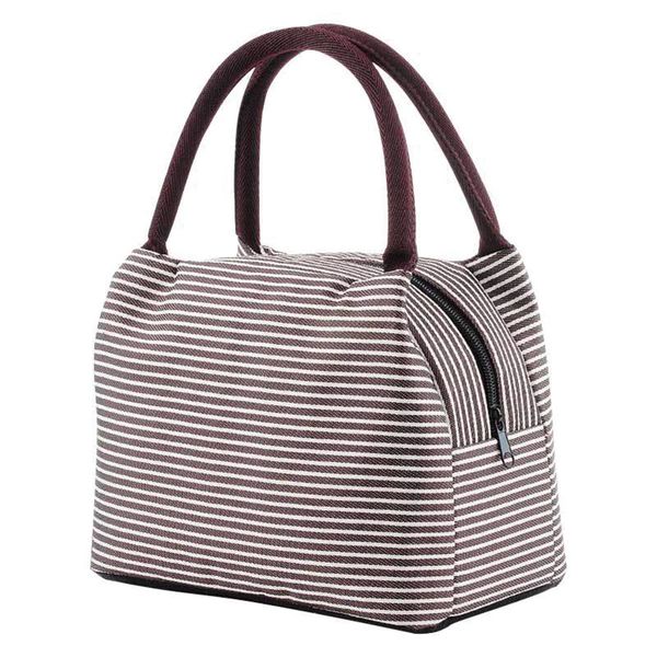 

portable lunch box bag 2019 aluminum foil thick handcuffs portable clean sanitary belt rice canvas insulation bags green stripes, Blue;pink