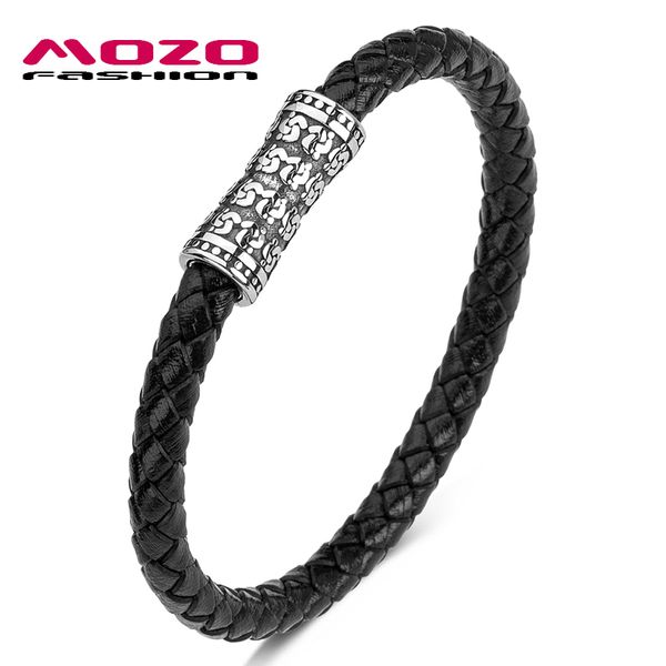 

mozo fashion 2020 trendy men charm bracelets black genuine leather rope braided bracelet simple style punk women jewelry 615, Golden;silver