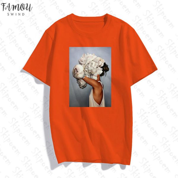 

flowers feather women tshirt women korean style vintage harajuku colorful cotton short sleeve tees casual t shirt, White