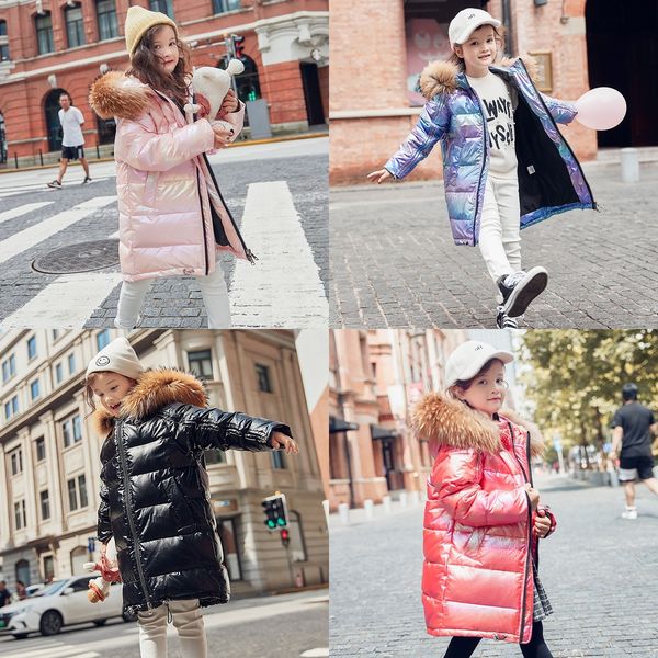 

children's jacket children down jacket length girls white duck down glitter clothes winter outer girl foreign flavor, Blue;gray