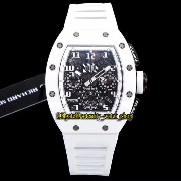 

kv version rm 011 flyback chronograph white ceramics case skeleton date dial eta 7750 automatic rm11 mens watch rubber designer watches, Slivery;brown