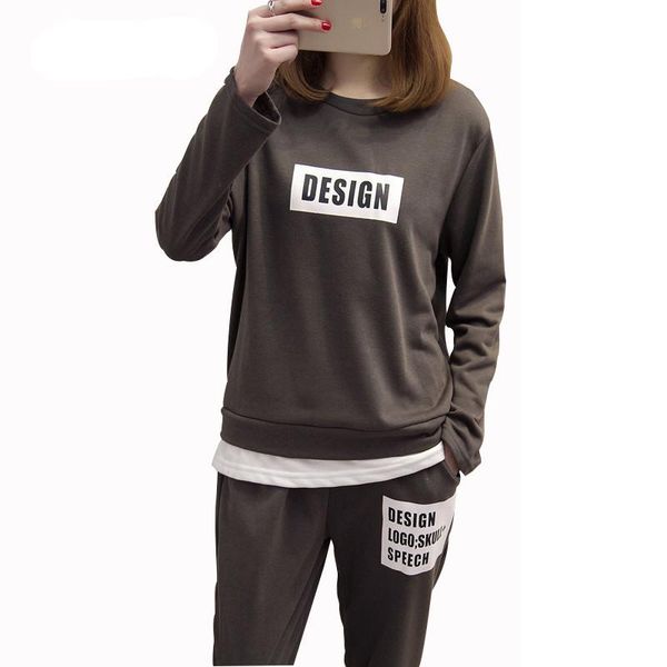 

autumn sportswear women 2 piece set casual woman sporting suits letter printed hoodies +pants female tracksuit famous, Gray
