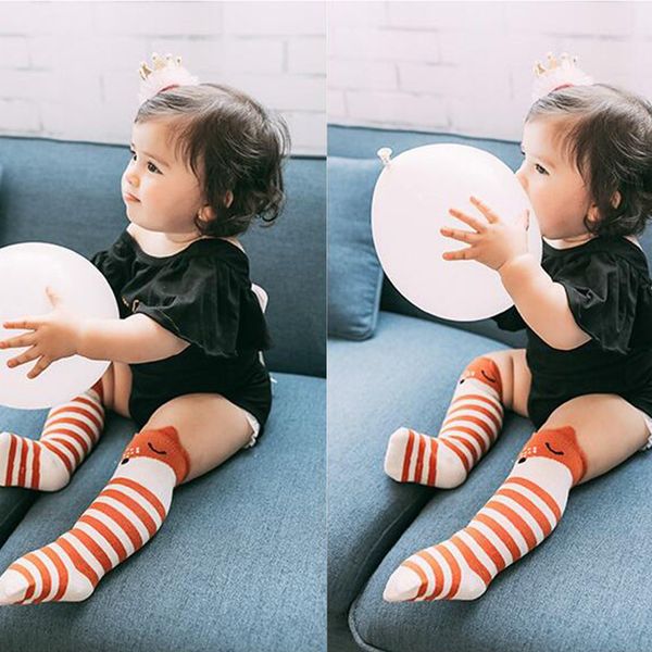 

1 pair cartoon fox rabbit kids baby socks knee girl boy baby toddler socks animal infant soft cotton striped long socks 0-1y new, Pink;yellow