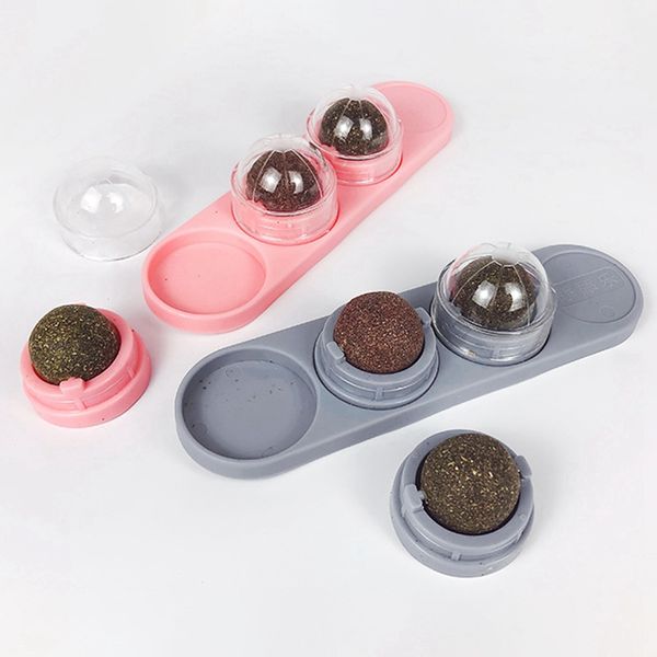 

rotated catnip treat cat ball sugar energy snacks pet catnip lick ball self-adhesive wall mount kitten molar teething toy