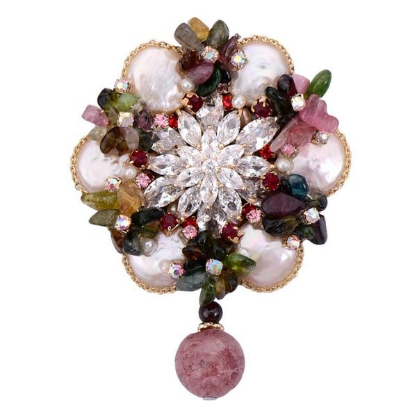 

obn luxury crystal handmade cluster cz flower natural shell brooch brand jewelry women, Gray