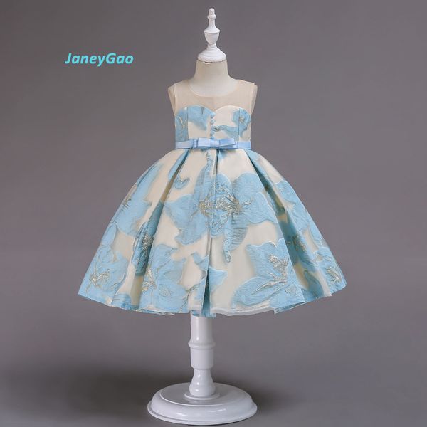 

janeygao flower girl dresses for wedding party fresh blue pink yellow girl princess dress embroidery with button bow new style, Red;yellow