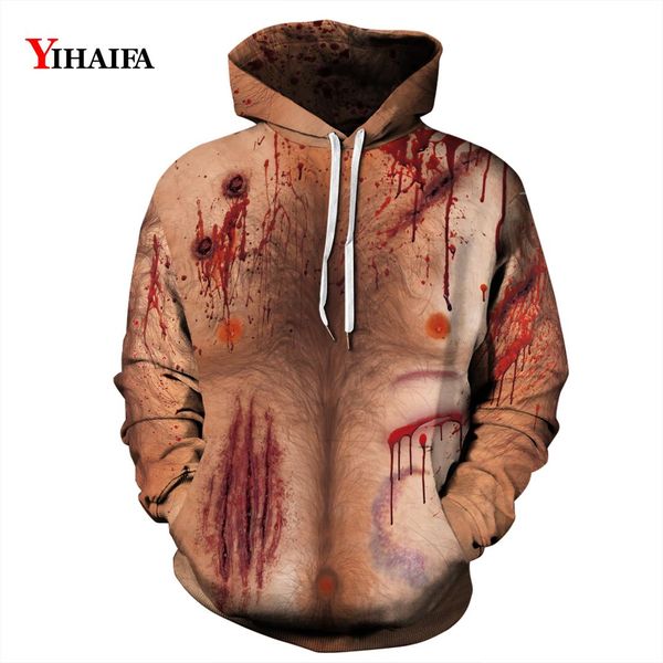 

3d print sweatshirt 2019 men women hip hop hoodies muscle chest graphic streetwear funny pullover tracksuit halloween, Black
