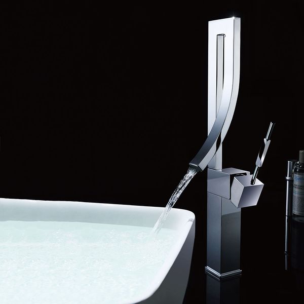 

Bathroom Waterfall Faucet Tall Chrome Brass Basin Faucet Cold And Hot Water Mixer Tap Deck Mounted