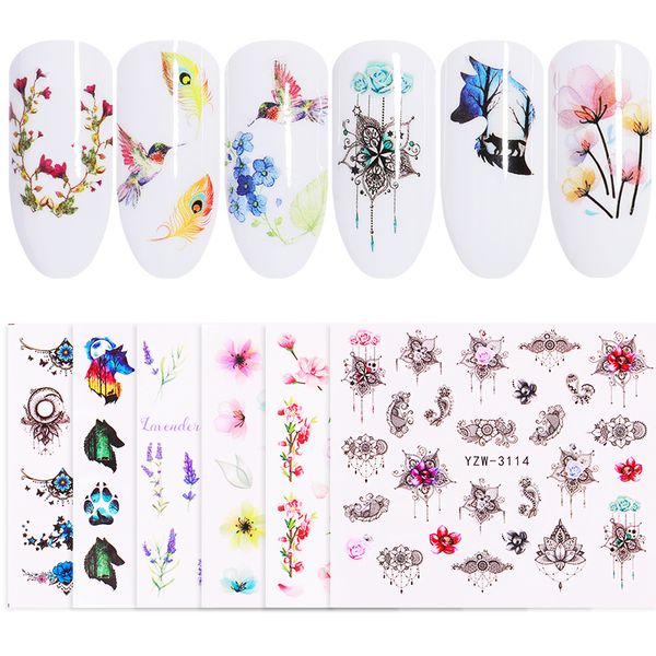 

1 sheet nail art water transfer sticker decals flower necklace cute bird mixed patterns for uv gel polish diy nail design, Black