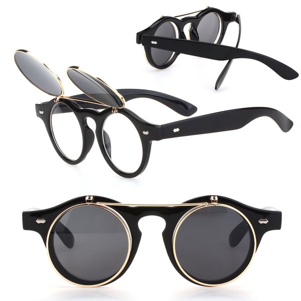 

summer swim eyewear glasses men women retro flip up round sunglasses vintage black