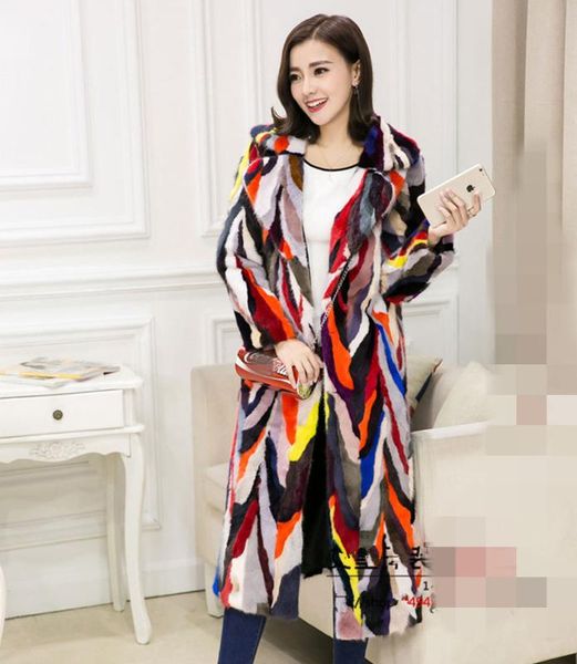 

new real mink pieces fur women coat long plus size outwear 6xl, Black