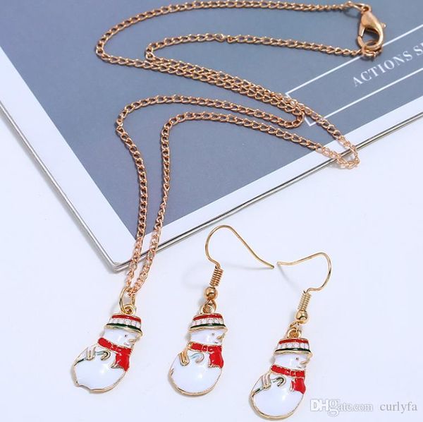 

новая мода горячие продажи девушка рождественские серьги европа и америка мультфильм рождество снеговик ожерелье серьги набор украшений, Black