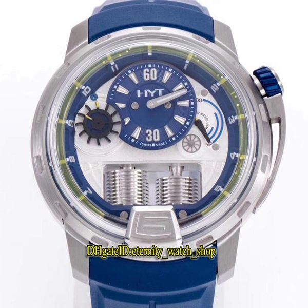 

cy upgraded version hyt h1 alumen blue 148-ab-31-gf-ru unique creativity dial japan nh05 automatic mens watches cnc steel case rubber strap, Slivery;brown