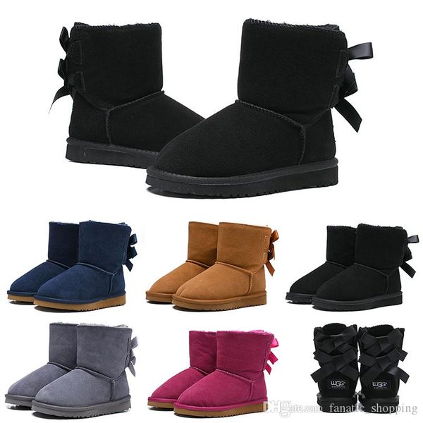 

kids boots wgg australian classic snow designer boots girl boy children bailey bow shoes ankle winter booties 26-35 keep warm, Black