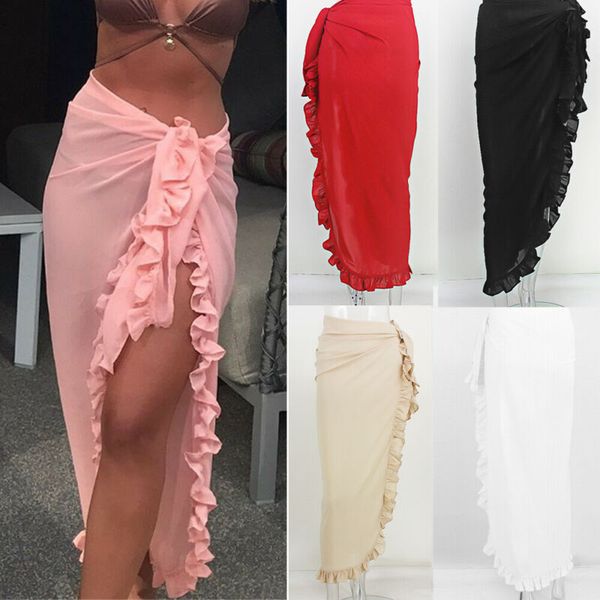 

women beach bikini cover up swim wrap beachwear ruffles long beach skirts dress