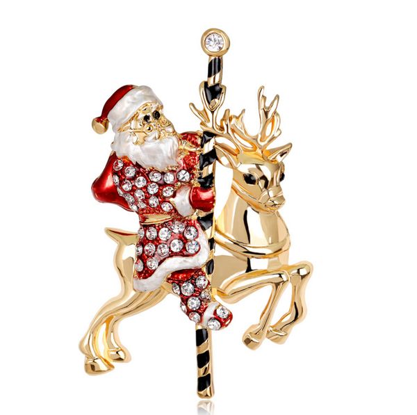 

gold plated red rhinestone brooches santa deer broach women girl christmas gift charm fashion brooch jewelry collar clip for scarfs buckle, Gray