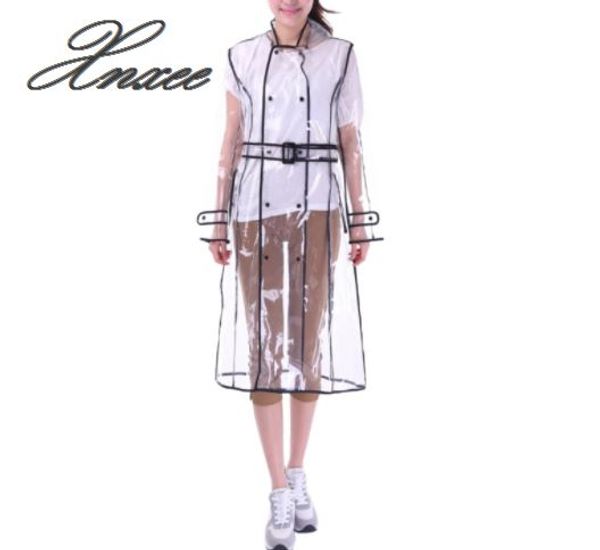 

2019 transparent belt fashion raincoat one-piece personality windbreaker, Black;brown