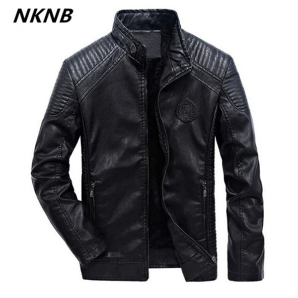 

new winter men's leather jacket coat classic leather motorcycle jacket leisure clothing plus velvet stand collar, Black