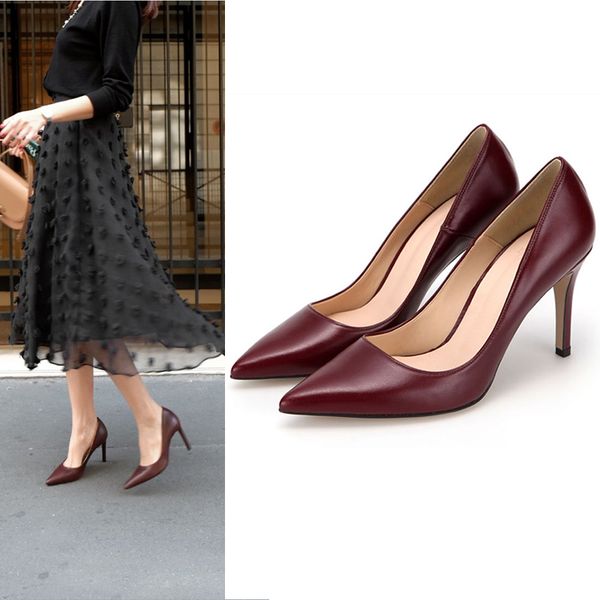 

eoeodoit women leather heels shoes 6 cm 8 cm  cm stiletto heel pumps slip on formal dress party office high heel shoes, Black