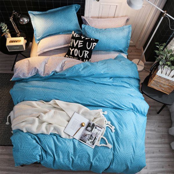 

silikolove 3/4pcs/set ab side blue comforter cotton bedding set duvet cover set pillowcase/bed sets grey no filler home textile