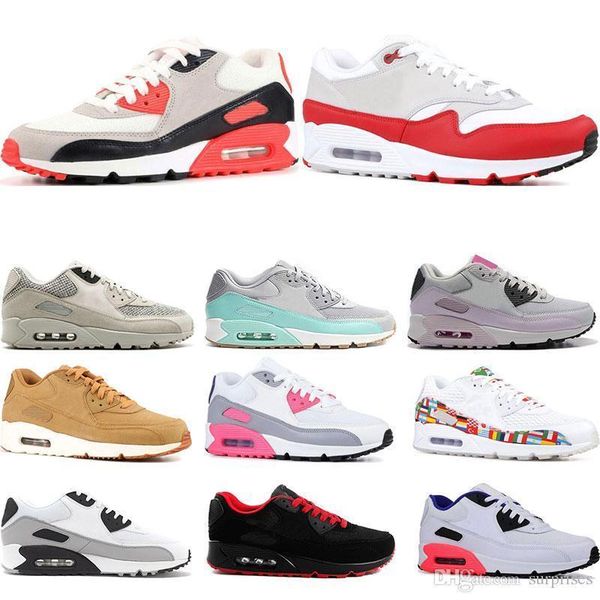 

2019 new arrivel 90 running shoes for men womens laser pink triple white black infrared essential bred sports sneaker trainers size 36-45