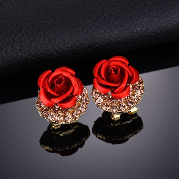 

2019 fine jewelry brincos fashion colour plated red rose earrings for women vintage crystal earring birthday gift e2280, Golden;silver