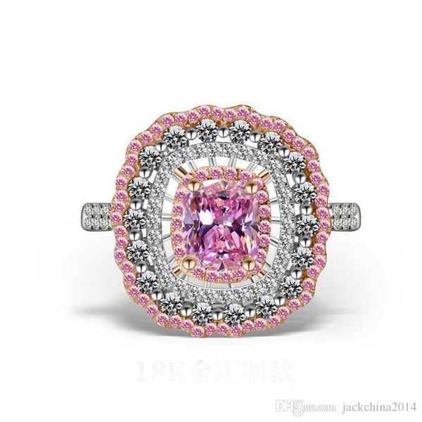 

selling luxury jewelry handmade 18k white gold filled cushion shape pink sapphire cz diamond gemstones women wedding crown band ring, Silver