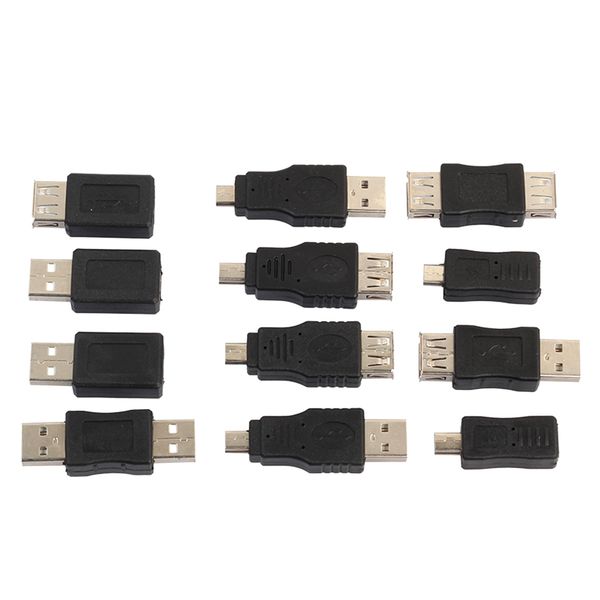 

12pcs/set otg f/m data changer host otg adapter usb , micro usb , mini 5pin converter black