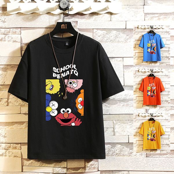 

cartoon fashion short sleeves korea black red o neck t-shirt men's cotton 2020 summer clothes tees tshirt plus oversize m-5x, White;black