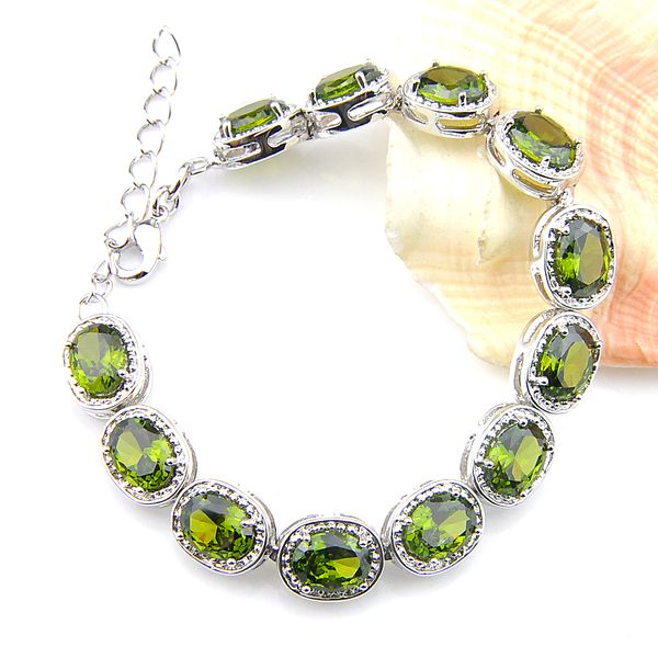 

wholesale holiday gift oval green peridot gems 925 silver for woman wedding gift zircon bracelet 8 inch, Golden;silver