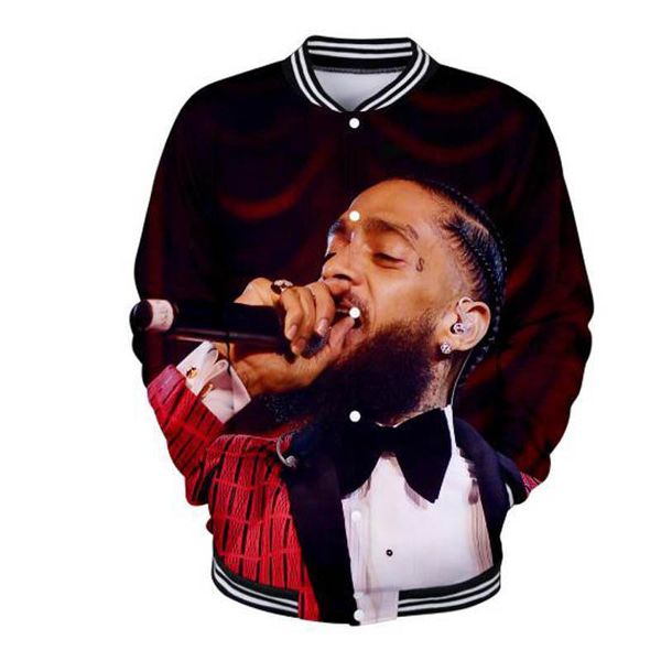 

new arrivals nipsey hussle 3d print fashion baseball jackets women/men casual long sleeve hip hop streetwear baseball clothes, Black