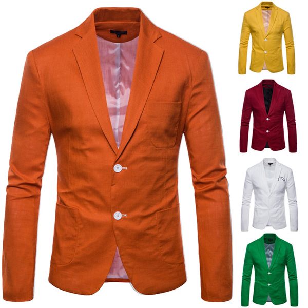 

candy color breathable thin summer jacket men linen blazer casual slim fit green orange blue black white, White;black