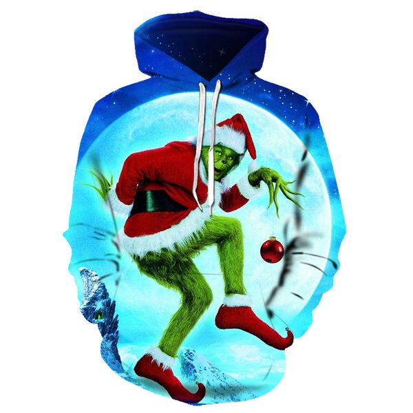 

ladies / men's christmas hoodie cartoon green grnch print long sleeve hoodie sweatshirt pullover sudadera mujer s-6xl, Black