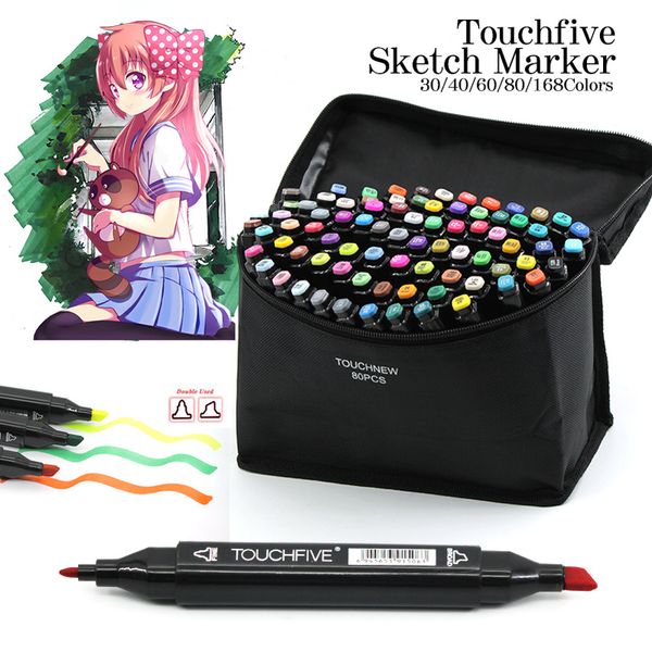 

168 colors touchfive painting art markers pen brush set dual headed oily alcohol manga animation drawing sketching art supplies