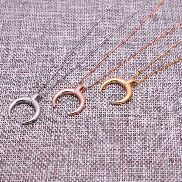 

stainless steel leia horn moon pendant necklace bead chain ball necklace new moon pendant as mother's day gift, Silver